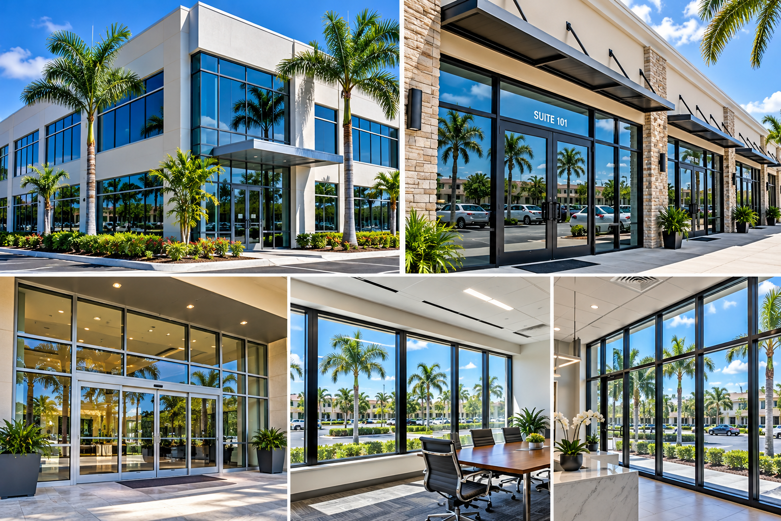 Modern commercial glass storefront and entrance